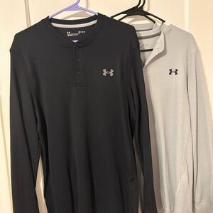 Lot Of (3) Under Armour Men's Waffle Knit Full Sleeve Shirt Black & Gray, Medium